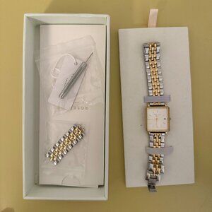 Rosefield Gold & Silver Square Dial Watch + Extra Links (Needs Battery)